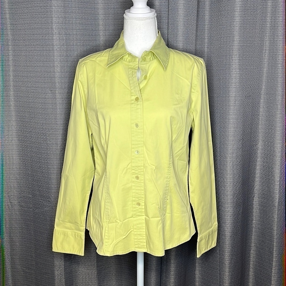 TALBOTS STRETCH SMALL LIME GREEN BUTTON FRONT SHIRT